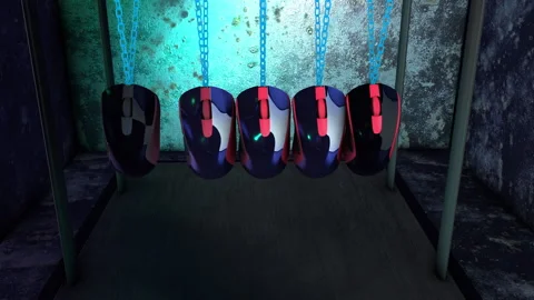 Modified Newton's cradle with computer mouse instead of spheres Stock Footage 258371312