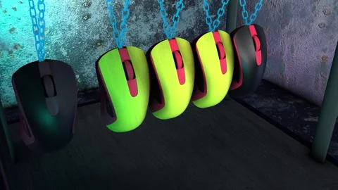 Modified Newton's cradle with computer mouse instead of spheres Stock Footage 258372044