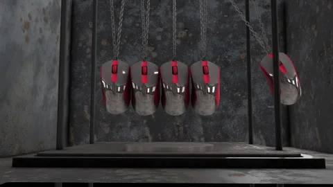 Modified Newton's cradle with computer mouse instead of spheres Loop Video 4K Stock Footage 258375134