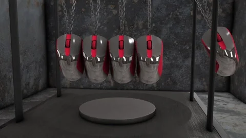 Modified Newton's cradle with computer mouse instead of spheres Stock Footage 258376439