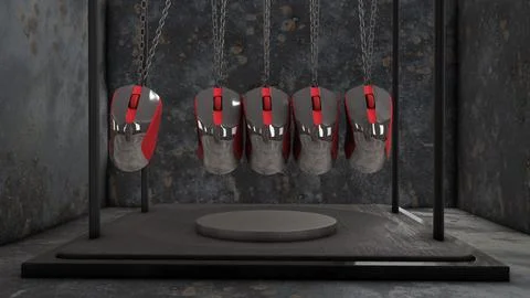 Modified Newton's cradle with computer mouse instead of spheres Stock Illustration