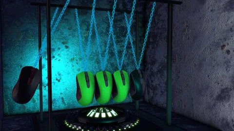 Modified Newton's cradle with computer mouse instead of spheres Stock Illustration