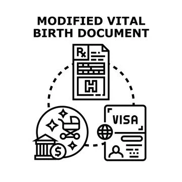 Modified vital birth document registration process obtaining visa 库存插图