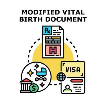 Modified vital birth document registration process obtaining visa Stock Illustration