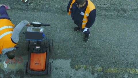 Modugno, Italy - December 2020: technicians use GPR to identify the undergrou 스톡 동영상 144285741