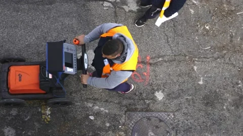 Modugno, Italy - December 2020: technicians use GPR to identify the undergrou 스톡 동영상 146263839