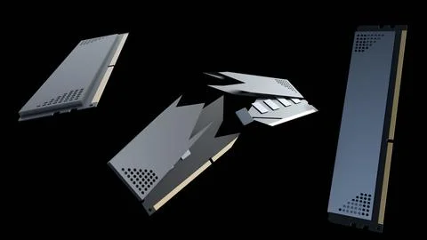 Modular 3D Visualization of broken High-Performance Desktop RAM Stock Illustration