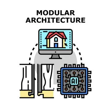Modular architecture concept with digital building modeling and ai Stock Illustration