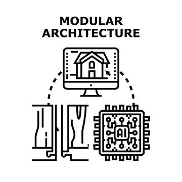 Modular architecture concept with digital building modeling and ai Stock Illustration