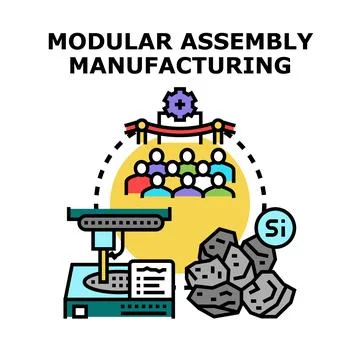 Modular assembly manufacturing process with workers and silicon materials Stock Illustration