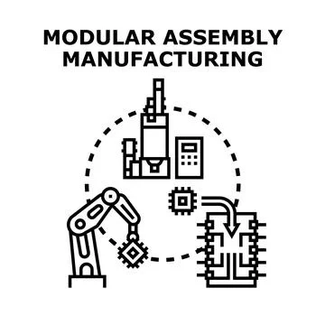 Modular assembly manufacturing with robotic assembly process Stock Illustration