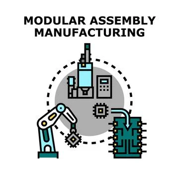 Modular assembly manufacturing with robotic assembly process Stock Illustration