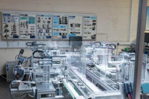 Modular automation system is showing conveyor, actuators and safety guards in Stock Photos
