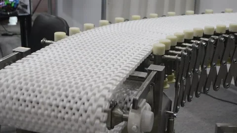 Modular belt conveyor Continuous movement system Transportation materials Stock Footage 323570517
