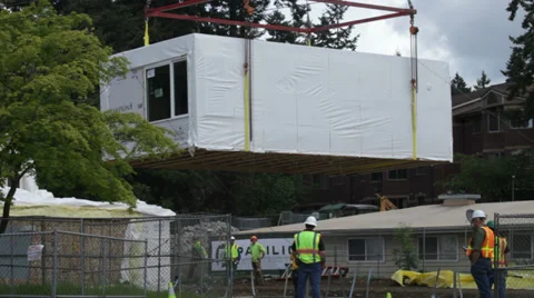 Modular building being constructed 1 Stock Footage