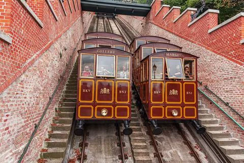 Modular cabins cable car on Castle Hill on September 18, 2016 in Budapest Stock Photos