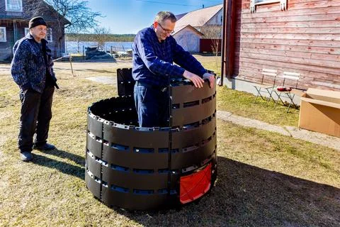 Modular compost bin is interlocking design of slot together construction, f.. Stock Photos