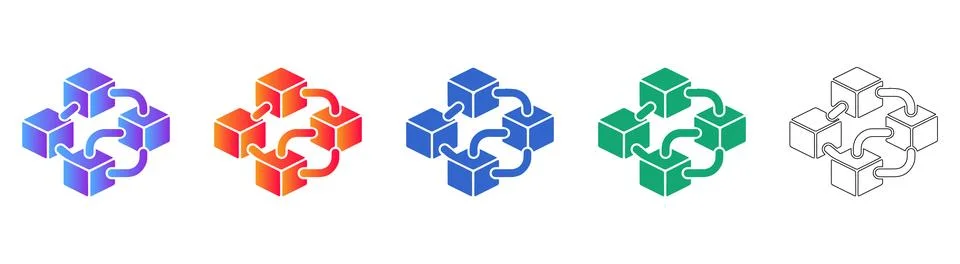 Modular Cube Chain Network System Icons Stockillustratie