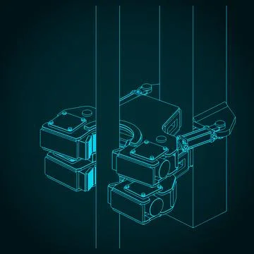 Modular double drilling rig clamp isometric blueprint Stock Illustration