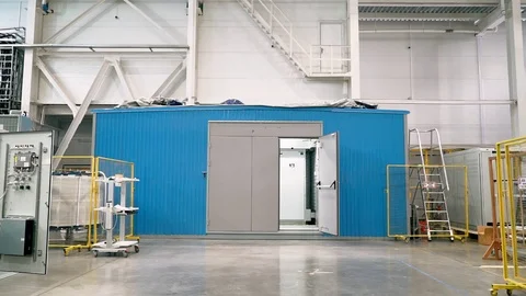 Modular electrical substation with microprocessor control. Entrance door. Video stock 105062503