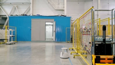 Modular electrical substation with microprocessor control. Entrance door. Video stock 105065593