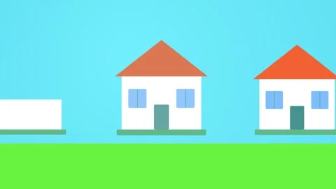 Modular House Building Progression Drifting on Blue Background 動画素材 348585202