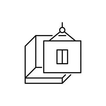Modular house construction, line icon. Building home from prefabricated panels Ilustración de archivo