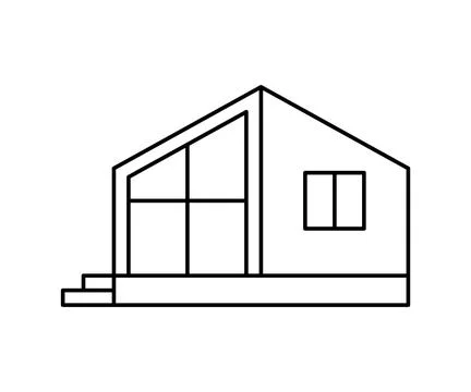 Modular house construction, line icon. Building home from prefabricated panels Ilustración de archivo