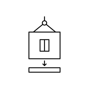 Modular house construction, line icon. Building home from prefabricated panels Ilustración de archivo