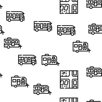 Modular House Trailer Vector Seamless Pattern 스톡 일러스트