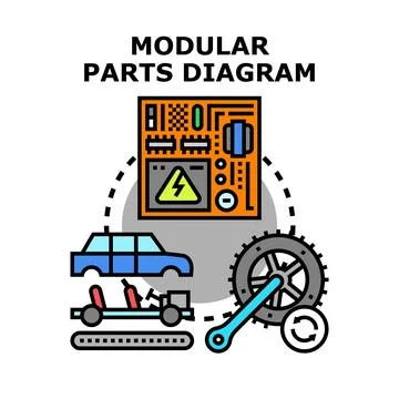 Modular parts diagram for engineering assembly process Stock Illustration