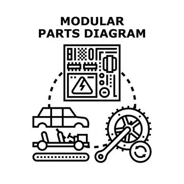 Modular parts diagram for engineering assembly process Stock Illustration