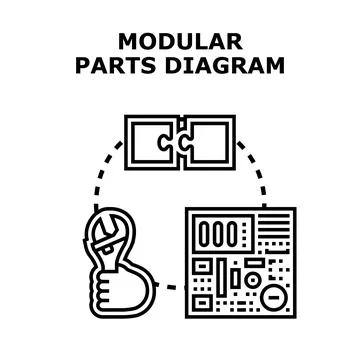 Modular parts diagram engineering assembly concept Stock Illustration