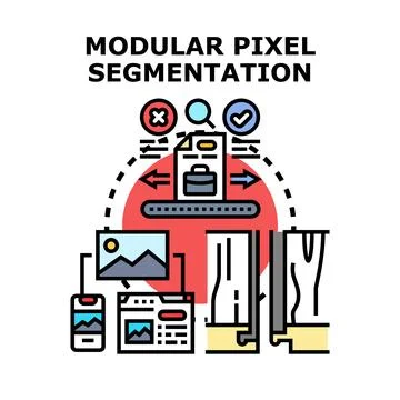 Modular pixel segmentation data processing illustration Stock Illustration