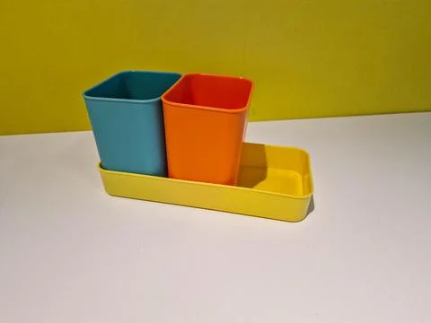 Modular Plastic Desk Organizer with Storage Cups Stock Photos