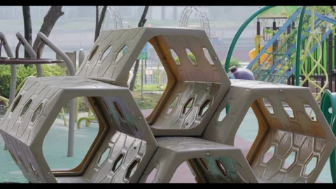 Modular Plastic Playground Structure with Geometric Design Stock Footage 331008887