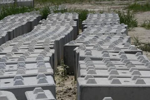 Modular reinforced concrete blocks. Stock Photos
