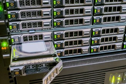 Modular repair of modern computer hardware. Replacing a hard drive in a power Stock Photos
