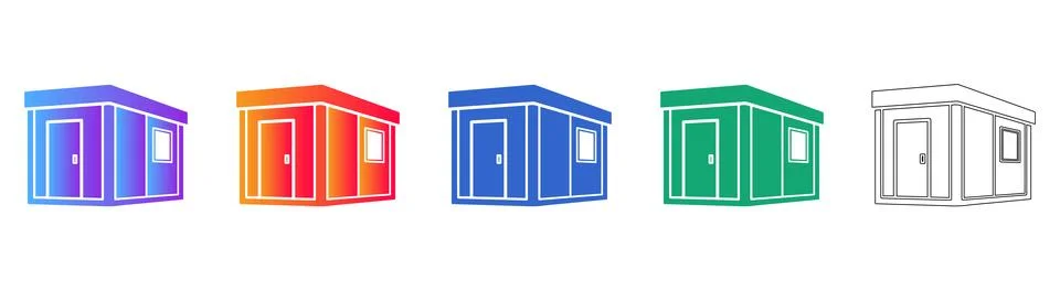 Modular Site Office Cabin Vector Icon Set Stock Illustration