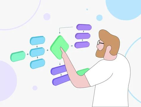 Modular software creation. Block scheme development for efficient workflow and Stock Illustration