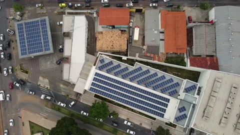 Modular solar panels on top of commercial buildings|Aerial|Brazil Stock-Footage 152789298