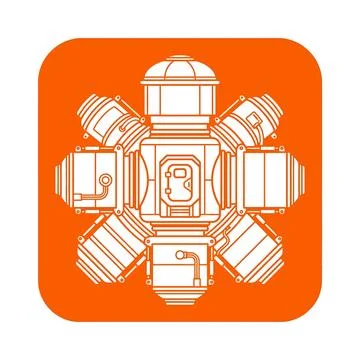Modular space station core with connected cylindrical habitat units on orange Stock Illustration
