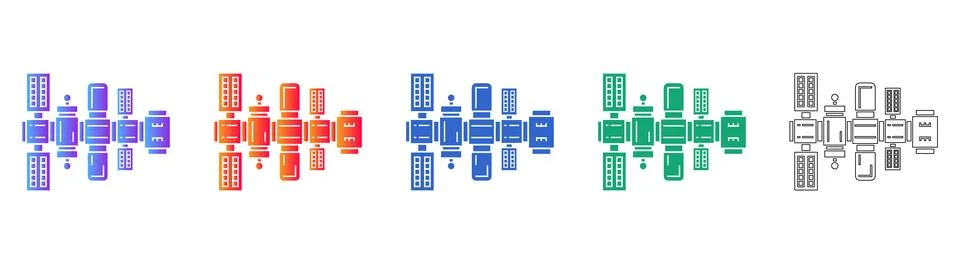 Modular Space Station Icon Set Stock Illustration