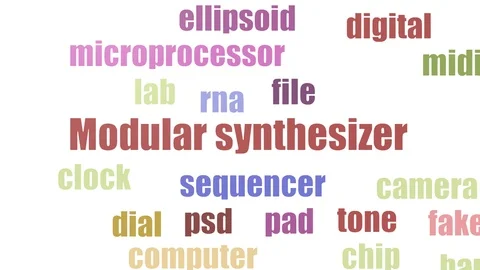 Modular Synthesizer Word Cloud Animated Isolated Stock Footage 107206529