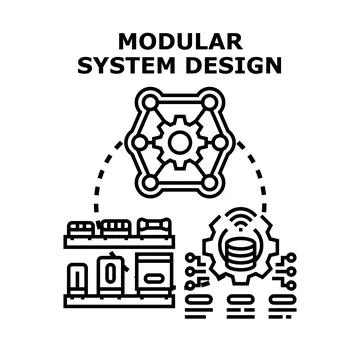 Modular system design connecting hardware and software components Stock Illustration