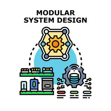 Modular system design connecting hardware and software components Stock Illustration