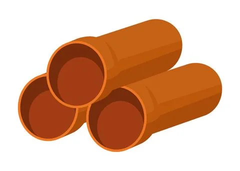 Modular terracotta pipes with circular openings in open storage space Stock Illustration