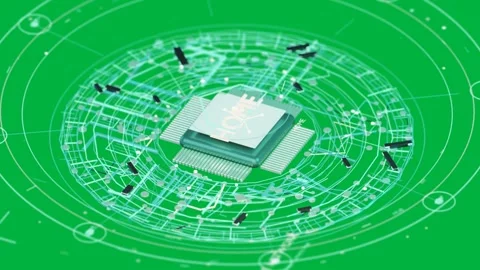 Module appearing center, transparent-bg, HUD rings expanding and teal traces Stock Footage 335780928