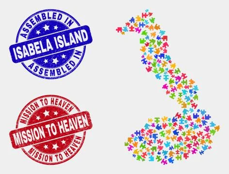Module Isabela Island of Galapagos Map and Grunge Assembled and Mission to 스톡 일러스트
