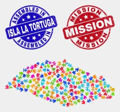 Module Isla La Tortuga Map and Grunge Assembled and Mission Watermarks Ilustración de archivo